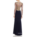 Embroidered Bodice Long Sleeves Evening Gown